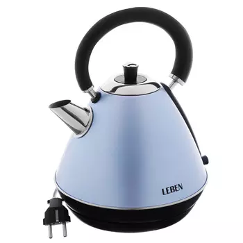Чайник электрический 1,7 л LEBEN, 2200 Вт, нержавеющая сталь, голубой 291-073