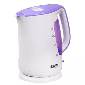 Чайник электрический 2,5 л LEBEN, 1850 Вт, пластик, белый/сиреневый 291-006
