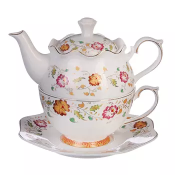 Чайный набор, костяной фарфор, чайник 450 мл, чашка 320 мл, блюдце 16 см, MILLIMI "Эгоист"