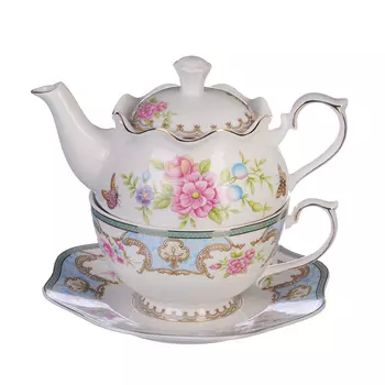 Чайный набор, костяной фарфор, чайник 450 мл, чашка 320 мл, блюдце 16 см, MILLIMI "Эгоист"