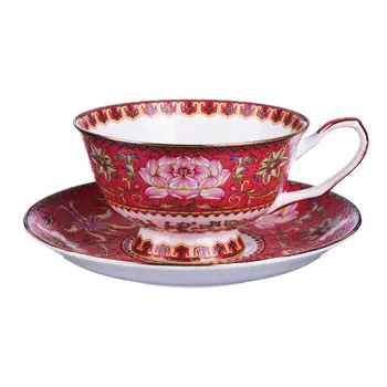 Чайный сервиз 2 предмета, костяной фарфор, 240 мл, подарочная упаковка, MILLIMI "Арабеска коралл"