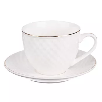 Чайный сервиз 2 предмета, костяной фарфор, 240 мл, рельеф, MILLIMI "Романс"