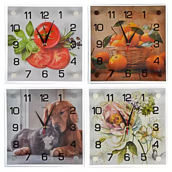Часы настенные, 25х25см, стекло, 4 дизайна