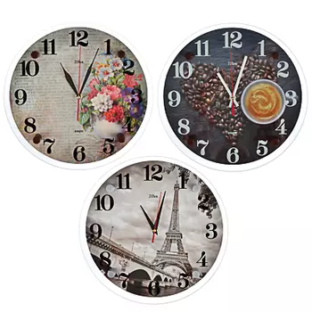 Часы настенные, 30см, стекло, 3 дизайна