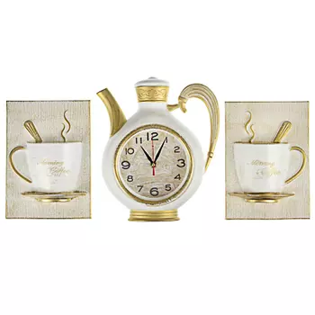 Часы настенные, Комплект, часы настенные чайник 26,5х24см+2 чашки, пластик