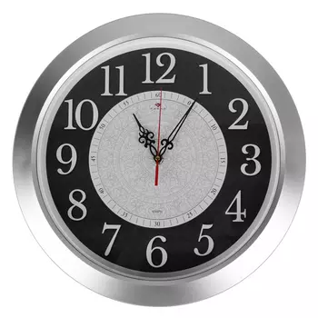 Часы настенные круг d38,5см, корпус серебряный "Орнамент"