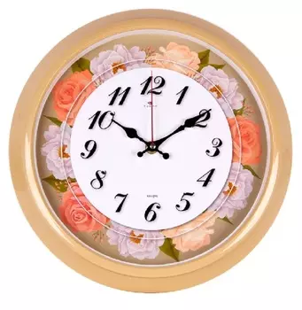 Часы настенные круг d=30см, корпус бежевый "Цветы"