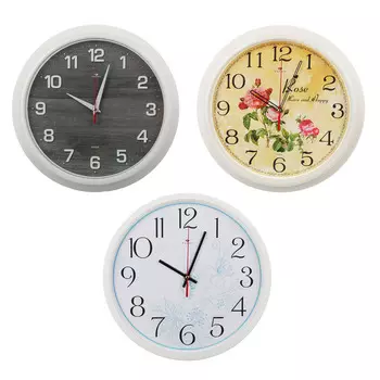 Часы настенные круглые, d30см, пластик, 3 дизайна