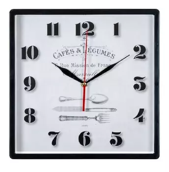 Часы настенные квадрат 30х30см, корпус черный "Кафе в Марселе"