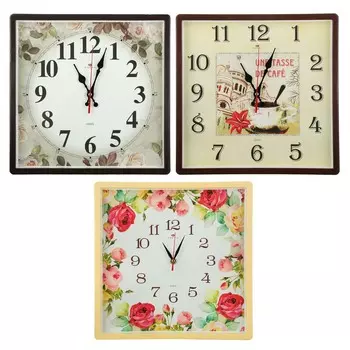 Часы настенные квадрат 30х30см, пластик, 3 дизайна