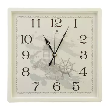 Часы настенные квадрат, пластик, 30х30см, белый, "Морские"
