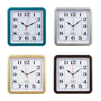 Часы настенные квадратные, пластик, 23х23см, 4 цвета, 1xAA