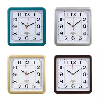 Часы настенные квадратные, пластик, 23х23см, 4 цвета, 1xAA