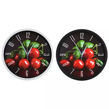 Часы настенные, пластик, 30 см, 1хАА, 2 цвета, "Помидоры и базилик"