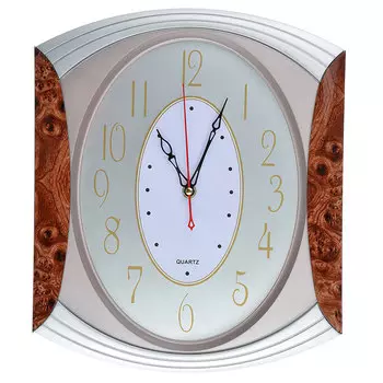 Часы настенные, прямоугольные, 1хАА, 35х30 см, серые с коричневым