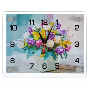 Часы настенные стеклянные, 20х26 см, "Букет"