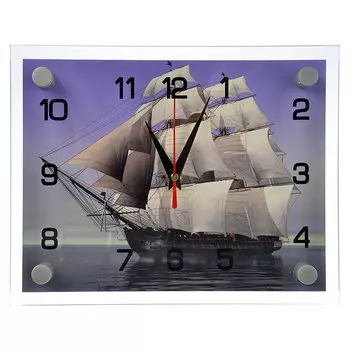 Часы настенные стеклянные 20х26 см, "Корабль"