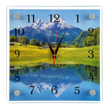 Часы настенные стеклянные, 25х25 см, "Озеро в горах"