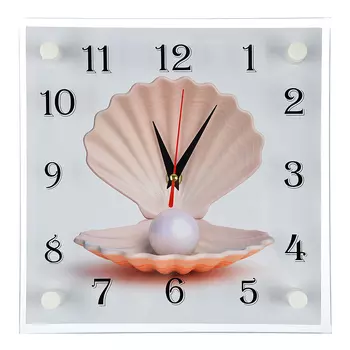 Часы настенные стеклянные, 25х25 см, "Ракушка с жемчужиной"