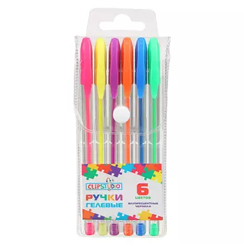 ClipStudio Набор ручек гелевых 6 цветов флуоресцентных, 0,7мм, в ПВХ пенале с подвесом