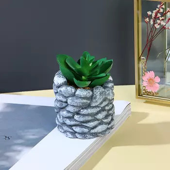 Цветочная композиция, суккуленты в кашпо, пластик, керамика, 7x7x9 см, арт.74