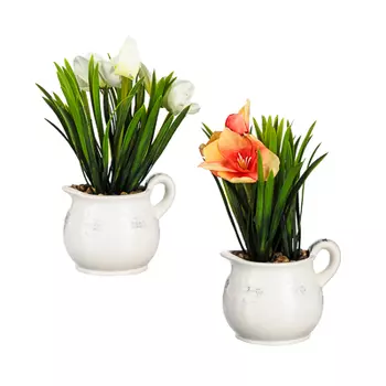 Цветочная композиция в керамическом горшке, Нарциссы, 15x15x25 см, 2 цвета