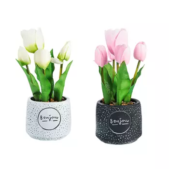 Цветочная композиция в керамическом горшке, тюльпаны, 10x10x25 см, 2 цвета