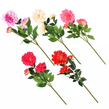 Цветок искусственный в виде георгин, ветка, 92 см, пластик, полиэстер, 5 цветов