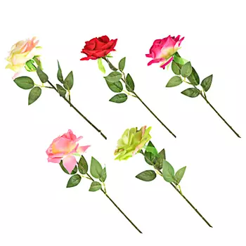 Цветок искусственный в виде розы, пластик, полиэстер, 55см, 6 цветов
