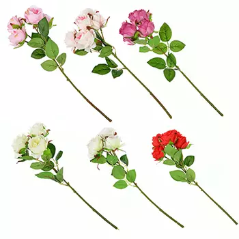 Цветок искусственный в виде веток роз, пластик, полиэстер, 39 см, 6 цветов