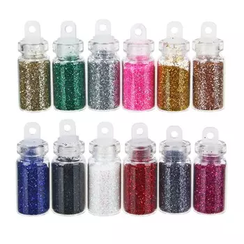Декор для дизайна ногтей в баночках ЮниLook "Блёстки", 12 шт, разноцветные