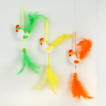 Декор Пасхальный подвес курочка, 22 см, полиэстер, пластик, пенопласт, сизаль, картон, 3 цвета