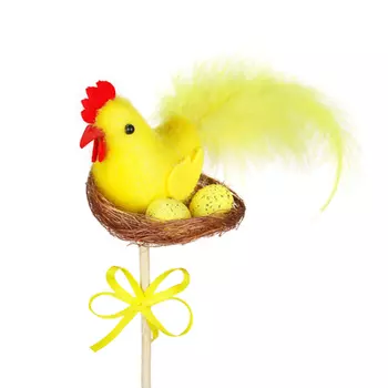Декор Пасхальный топпер, курочка в корзинке, 28 см, полиэстер, дерево,пластик,пенопласт,картон,2 вид