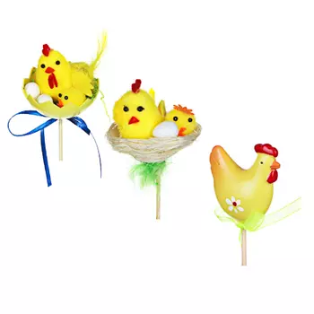 Декор пасхальный в виде курочки, пластик, полиэстер, 23-27см, арт.1610-03, 3 вида