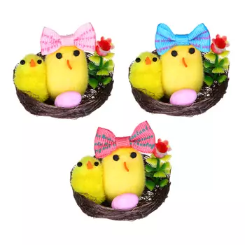 Декор Пасхальный в виде курочки в бантике, в гнезде,5x4,5 см,полиэст, пеноп,пласт,сизаль,картон,3 цв