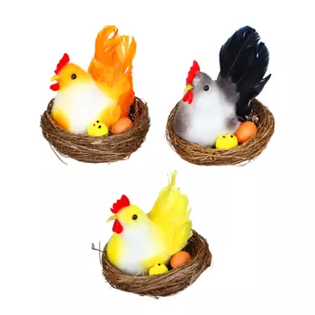 Декор Пасхальный в виде курочки в гнезде 10x10 см, полиэстер, пластик пенопласт, картон, сизаль,3 цв