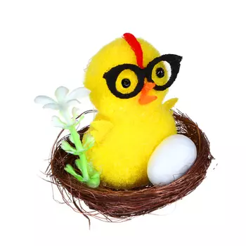 Декор Пасхальный в виде курочки в очках, в гнезде, 5x4,5 см, полиэстер, пенопласт, пластик, сизаль