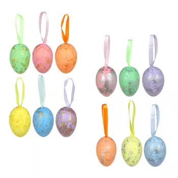 Декор Пасхальный в виде яиц с подвесами, 6 шт., 6 см, пенопласт, 2 вида