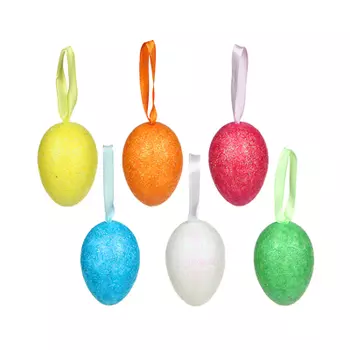 Декор Пасхальный в виде яиц с подвесами, 6 шт., 6 см, пенопласт, арт 2