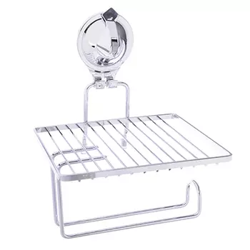 Держатель туалетной бумаги с полочкой, хром, вакуумное крепление, 152х131х195 мм, VETTA