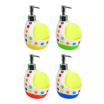 Диспенсер для моющего средства с губкой, керамика, 18х10 см, 320 мл, 4 дизайна, VETTA