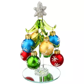 Елка сувенирная, стекло, 12см, 8 подвесок-шаров со снежинками, СНОУ БУМ