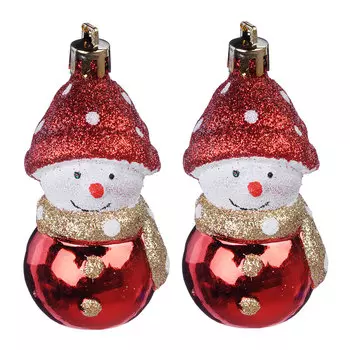 Елочные игрушки набор 2 шт Снеговик СНОУ БУМ, 7см, пластик, красный, золото