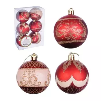 Елочные шары набор 6 шт СНОУ БУМ, 6 см, пластик, красный и ваниль