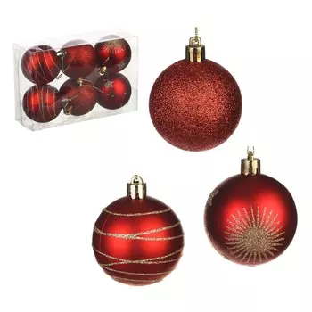 Елочные шары набор 6 шт СНОУ БУМ, 6 см, пластик, в коробке ПВХ, 3 дизайна