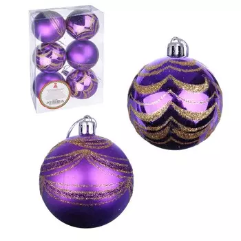 Елочные шары набор 6шт СНОУ БУМ, 6см, пластик, фиолетовый с декором