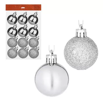 Елочные шары набор СНОУ БУМ 12шт, 4см, пластик, в пакете, серебро