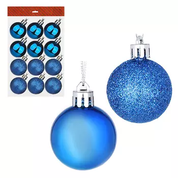 Елочные шары набор СНОУ БУМ 12шт, 4см, пластик, в пакете, синий