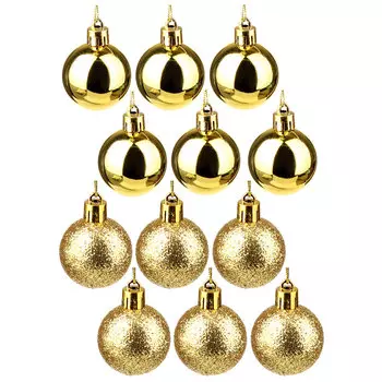Елочные шары набор СНОУ БУМ 12шт, 4см, пластик, в пакете, золото
