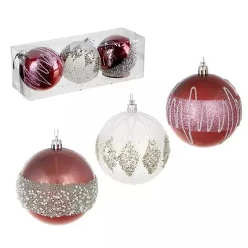 Елочные шары набор СНОУ БУМ 3шт, 8см, пластик, белый и коралл, коробка ПВХ